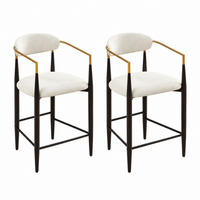 BARHOCKER mit Armlehnen 2er-Set Stoff Beige Schwarz-Gold - Schwarz, Metall (55/94/59cm) - Meubliv