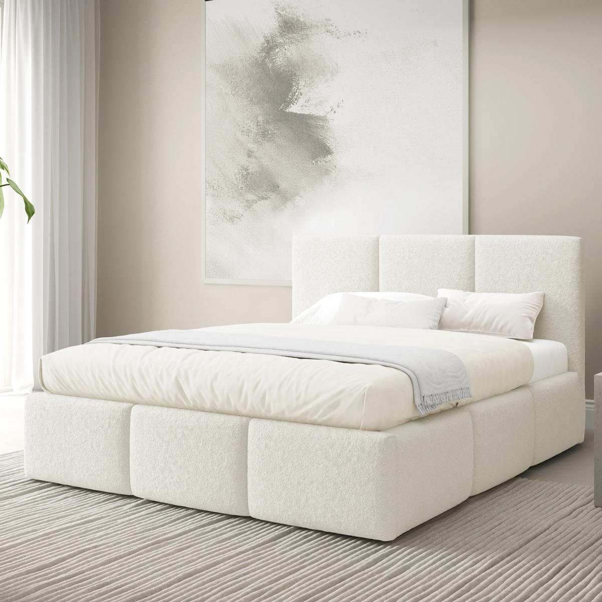 POLSTERBETT mit Stauraum 160x200 cm in Creme - Creme, Metall (160/200cm) - Home Collective