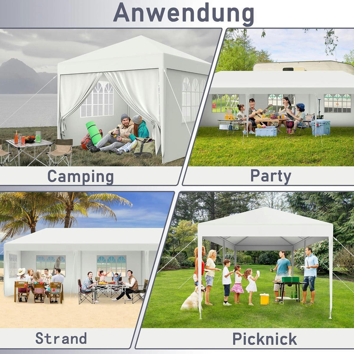 GARTENZELT 3 x 3 m mit Seitenteilen und Fenstern Weiß - Weiß, Textil (300/250/300cm)