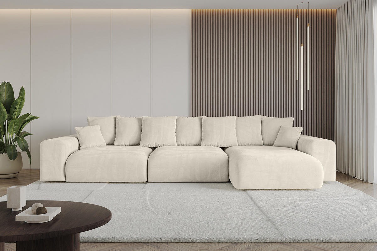 ECKSOFA Ottomane rechts ESKAR-L 364x176x84 Cappuccino Velours - Schwarz/Cappuccino, Holzwerkstoff/Kunststoff (176/364cm) - ALTDECOR