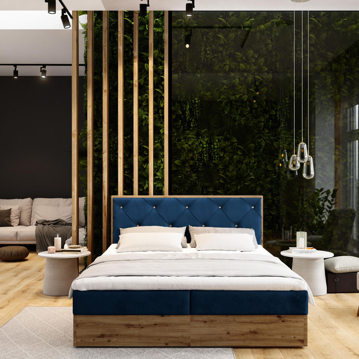 BOXBETT FOSCO 160x200 cm mit Matratze und Topper - Blau - Blau, Holz (160/200cm) - MASSENO