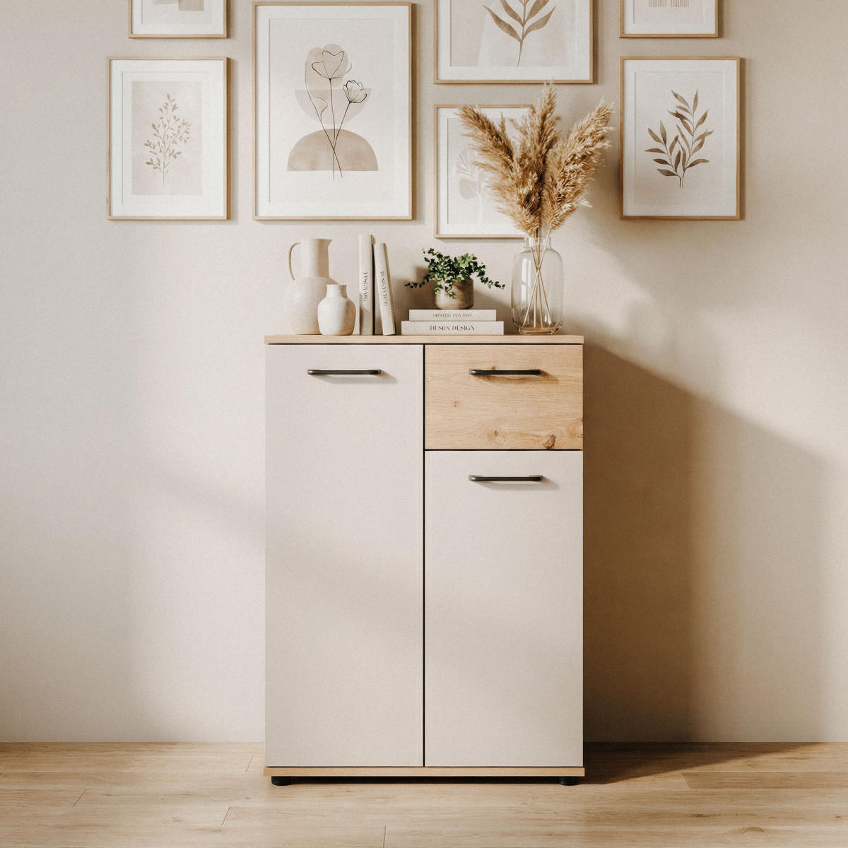 SIDEBOARD 2 Türen, 1 Schublade in Eicheneffekt und Kaschmir 35/85,5/60 cm - Eschefarben, Holzwerkstoff (35/85.5/39cm) - Calicosy