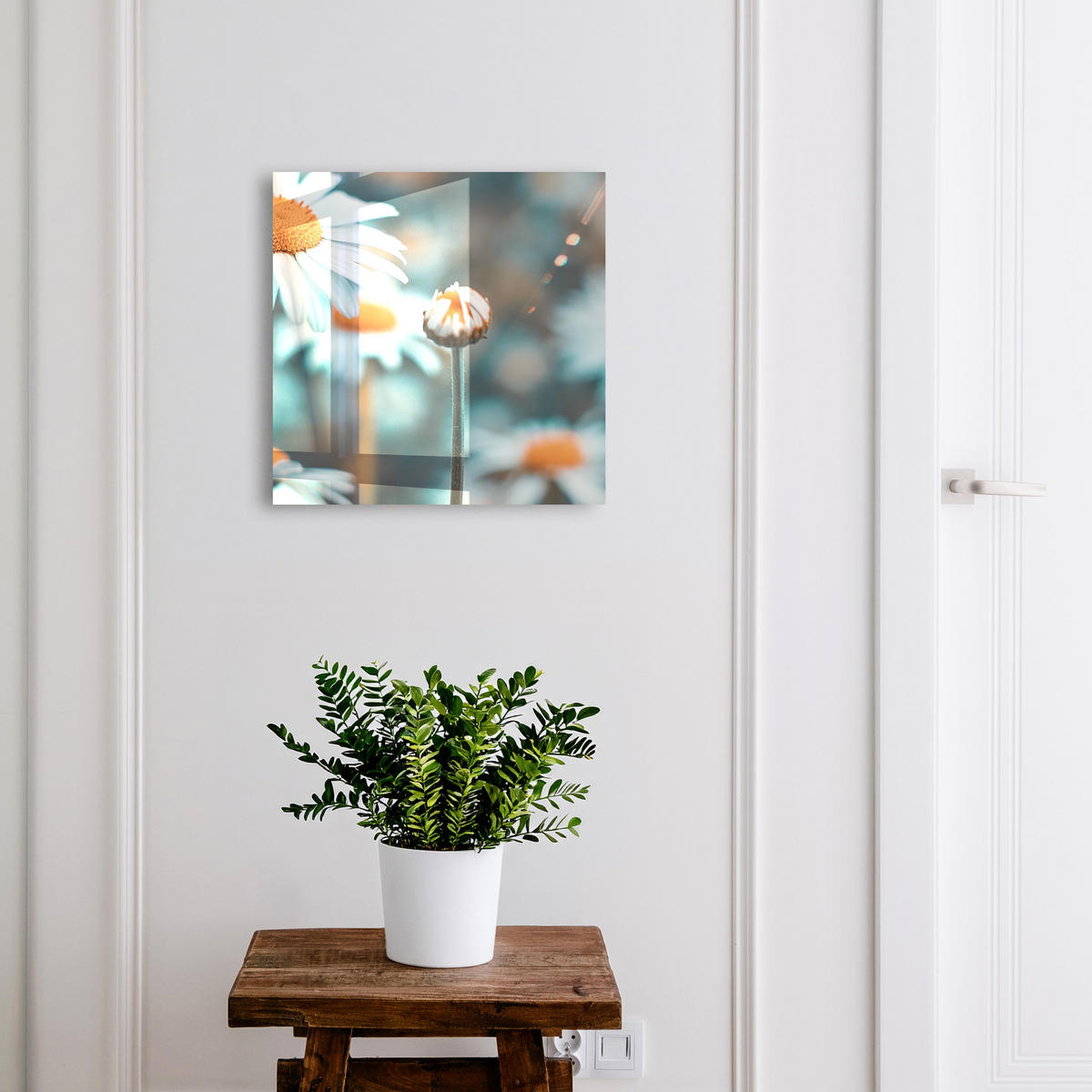 SCHLÜSSELBOX Weiß 30x30 cm – Türöffnung nach rechts - Florale Leichtigkeit - Weiß, Metall (30/30/5cm) - TULUP