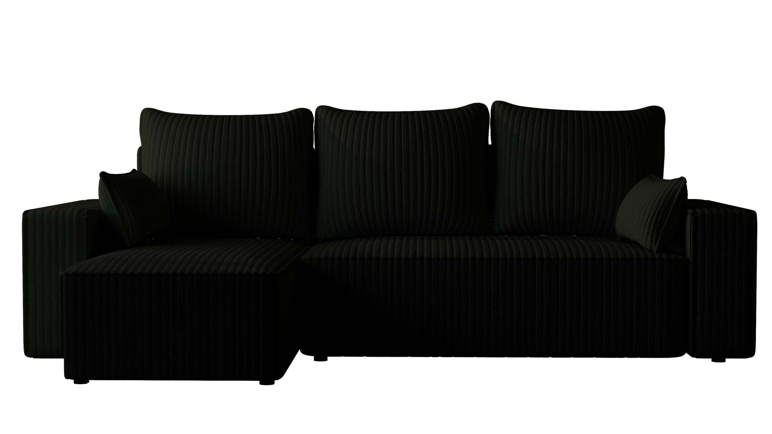 ECKSOFA Tobi mit Bettkasten und Schlaffunktion, L-Form/XL-Form, Cordstoff, Universal - Schwarz, Holzwerkstoff (246/145cm) - 4ALL HOME