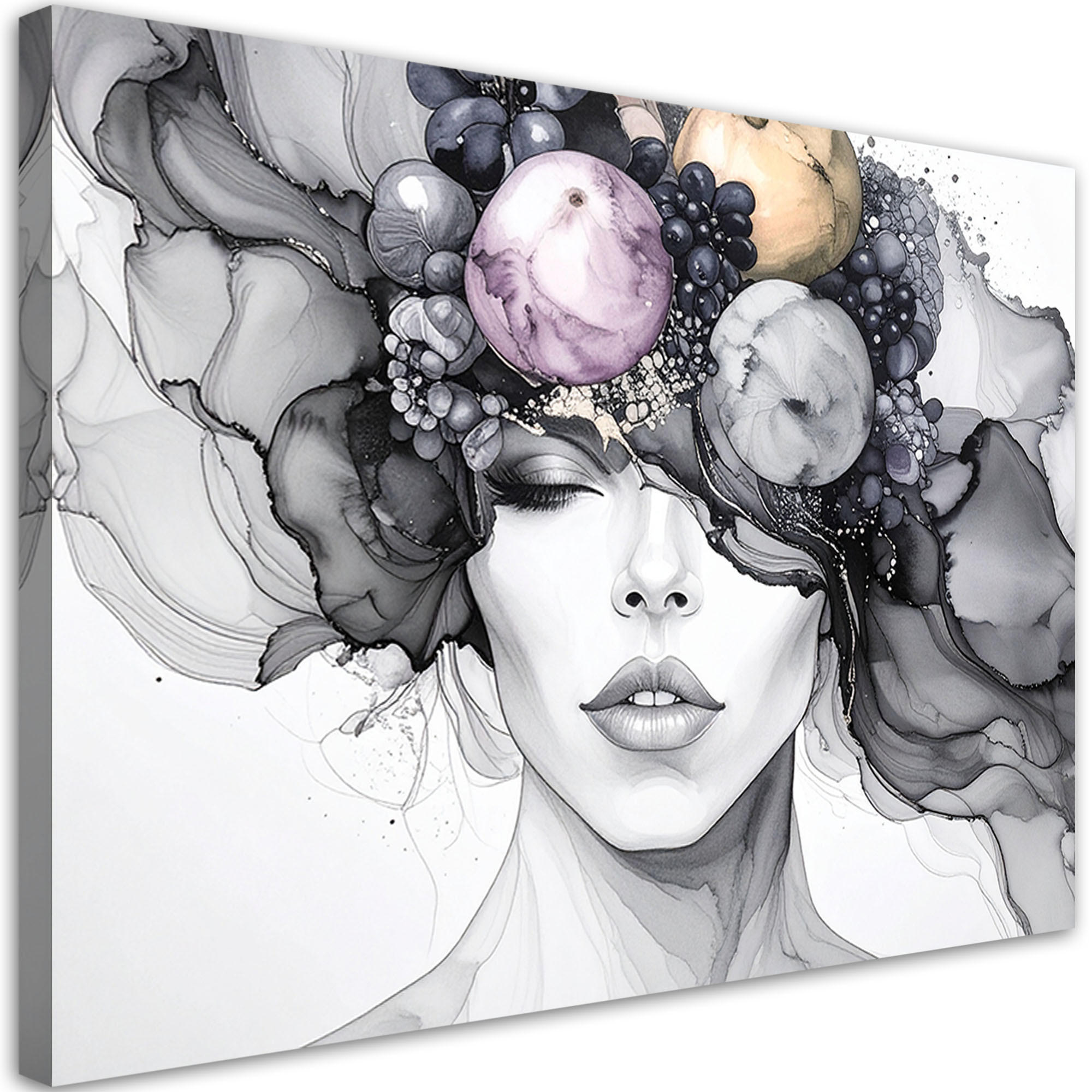 LEINWANDBILD Frau mit Früchten auf dem Kopf 60x40cm - Grau, Textil (60/40cm) - Feeby