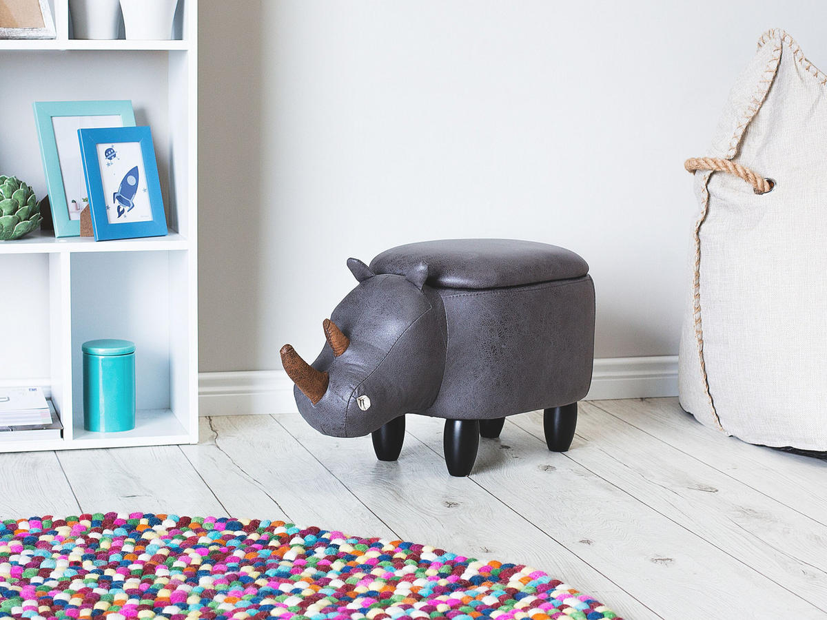 TIERHOCKER Rhino 32/60/35 cm - Grau, Kunststoff/Textil (60/35/32cm) - Beliani