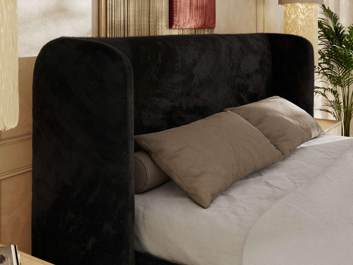 POLSTERBETT EMORA CLASSIC 180/200 - Schwarz Plüsch - ohne Matratze - Schwarz, Textil (180/200cm) - MKS