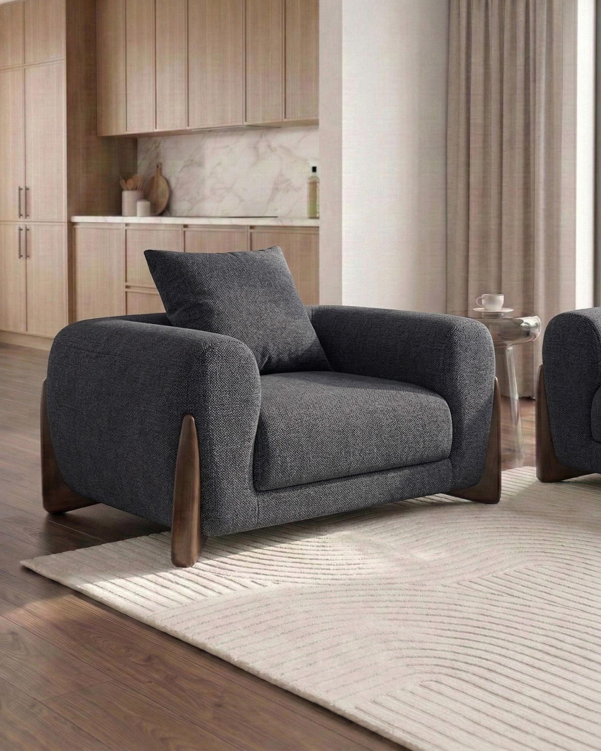 SESSEL Schwarz Vinliden - Schwarz/Braun, Holz/Textil (118/62/87cm) - Beliani