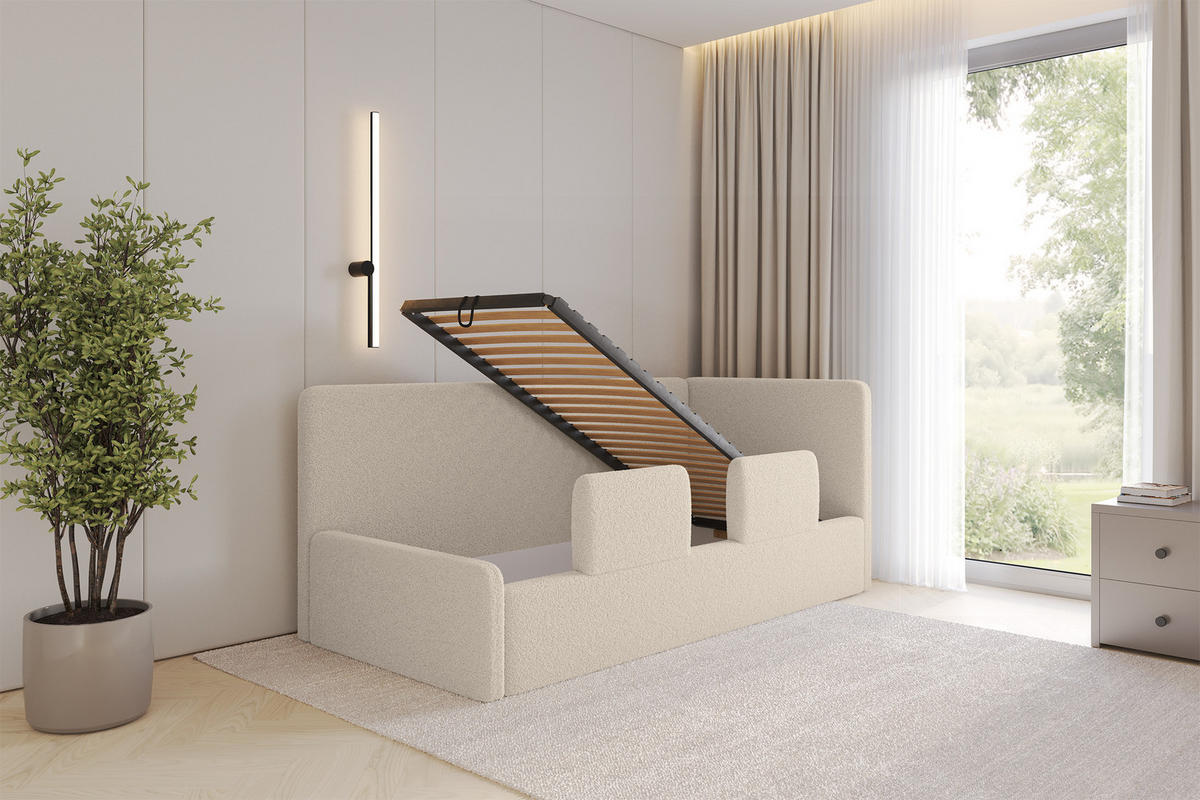 EINZELLBETT Jugendbett mit Bettkasten, Links - NORY 80x200 Dunkelbeige - Cappuccino, Holzwerkstoff/Textil (80/200cm) - ALTDECOR