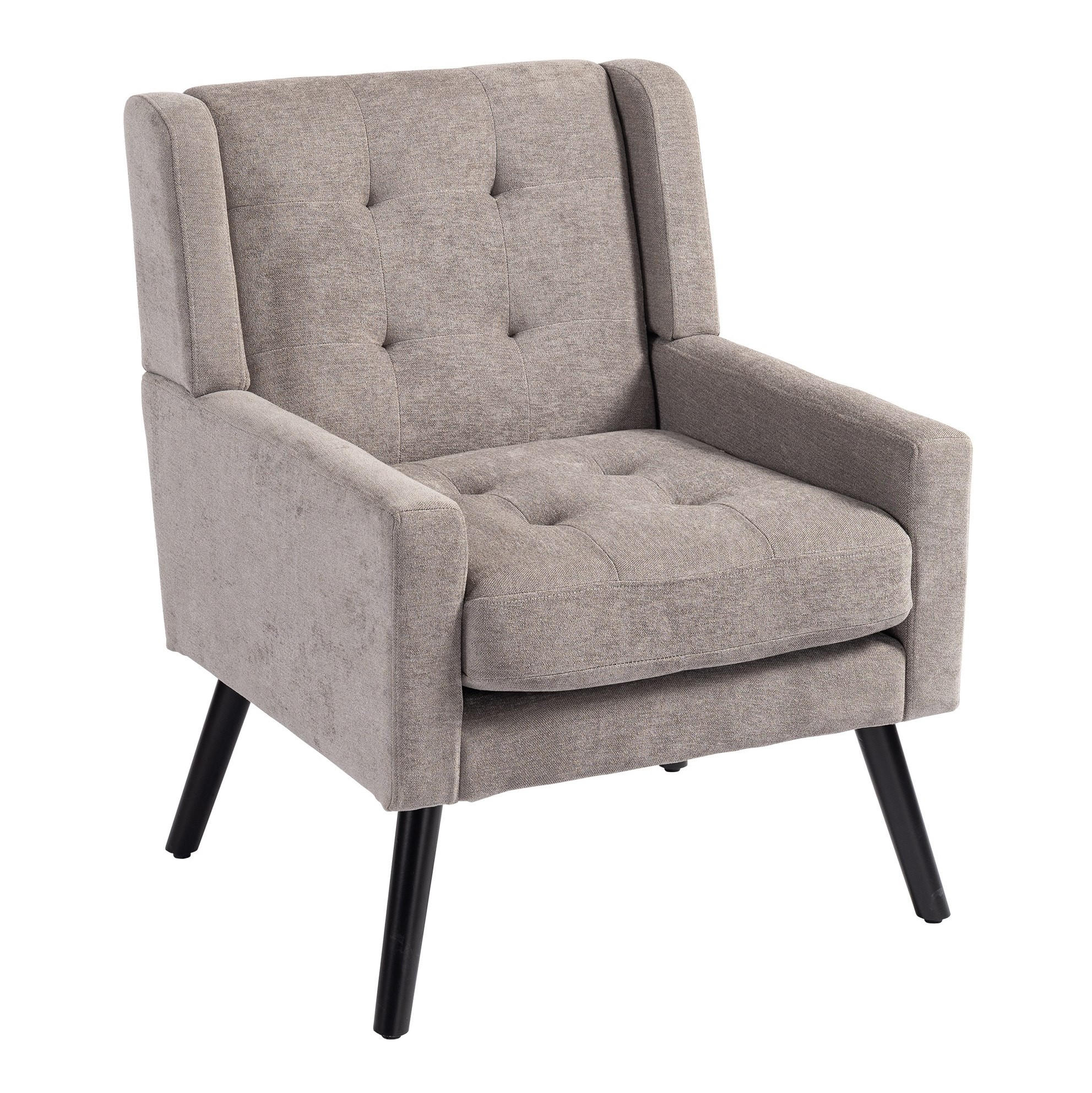 POLSTERSTUHL Leinen mit Tufting, Massivholzbeinen 68/76/88 cm Hellgrau 130 kg belastbar - Hellgrau, Textil (76/88/68cm) - Redom