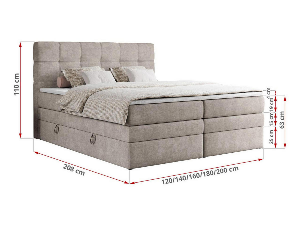 BOXSPRINGBETT ERNI KING 180/200 Beige Struktur - H3 - Beige, Holz/Textil (180/200cm) - MKS