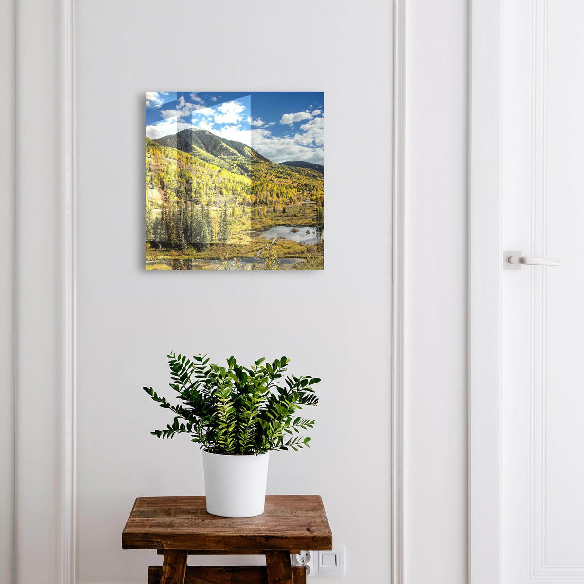 SCHLÜSSELBOX Weiß 30x30 cm – Türöffnung nach rechts - Herbstlandschaft - Grün, Metall (30/30/5cm) - TULUP
