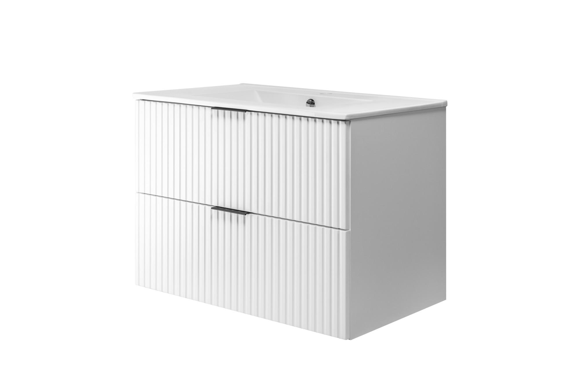 WASCHBECKUNTERSCHRANK + Waschbecken Weiß matt 80/57/46 cm - Weiß, Holzwerkstoff (80/46/57cm) - Rodan