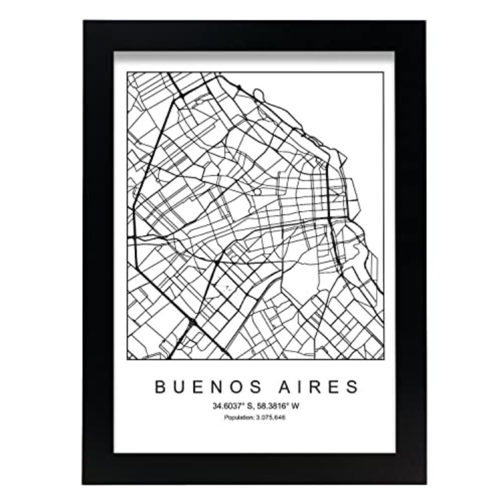 POSTER Buenos Aires Stadtkarte – Nordisch A4 Schwarzer Rahmen - Schwarz, Papier (29.7/5/21cm) - Nacnic