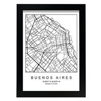 POSTER Buenos Aires Stadtkarte – Nordisch A4 Schwarzer Rahmen - Schwarz, Papier (29.7/5/21cm) - Nacnic