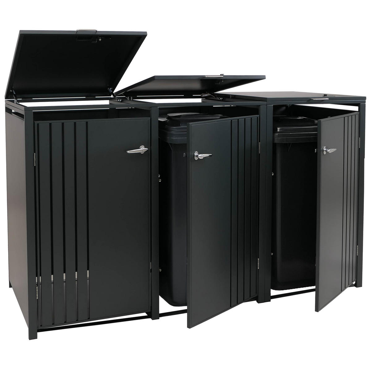 MÜLLTONNENBOX 3er mit Deckel HxBxT 122x200x84cm Anthrazit - Anthrazit, Metall (200/122/84cm) - PROREGAL
