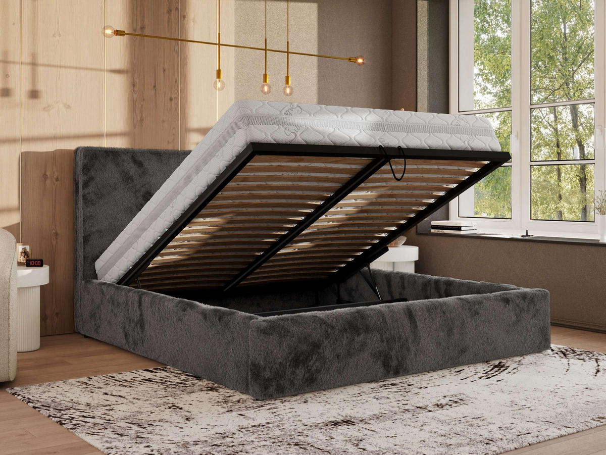 POLSTERBETT CORIVO CLASSIC 200/200 - Dunkelgrau Plüsch - ohne Matratze - Dunkelgrau, Textil (200/200cm) - MKS