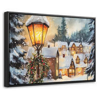 LEINWAND Bilder mit Rahmen - Weihnachtsdorf - Häuser - Schnee - Weihnachten - 60x40 - Sandfarben, Textil (60/40cm) - MuchoWow
