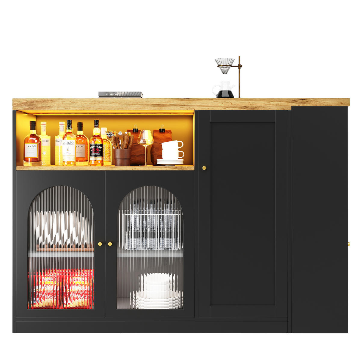 BARTISCH 198/39,6/97 cm schwarz in Holzmaserung mit 360° drehbar und LED-Beleuchtung - Schwarz, Holzwerkstoff (108/39.6/97cm) - OKWISH