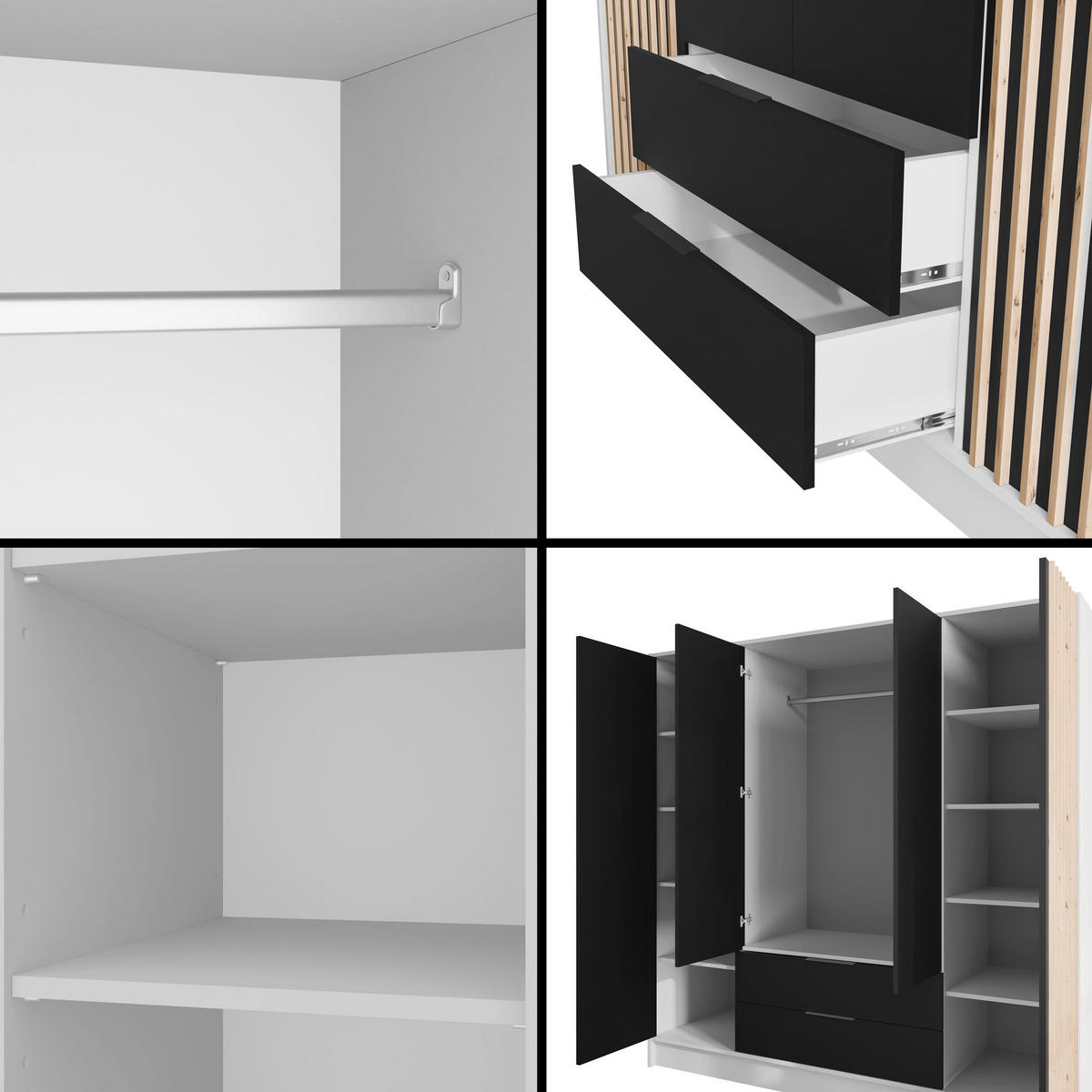 KLEIDERSCHRANK NELIA - 200 cm - Schwarz/Weiß, Holzwerkstoff (200/200/51cm) - ALTDECOR