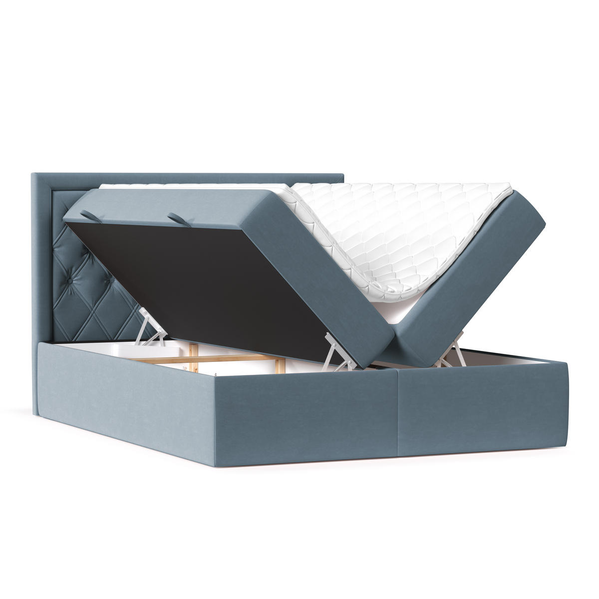 BOXBETT Maestro Blau Grau 120/200 cm mit Bonellmatratze und Topper - Blaugrau/Schwarz, Holz/Holzwerkstoff (120/200cm) - Maison de Reve