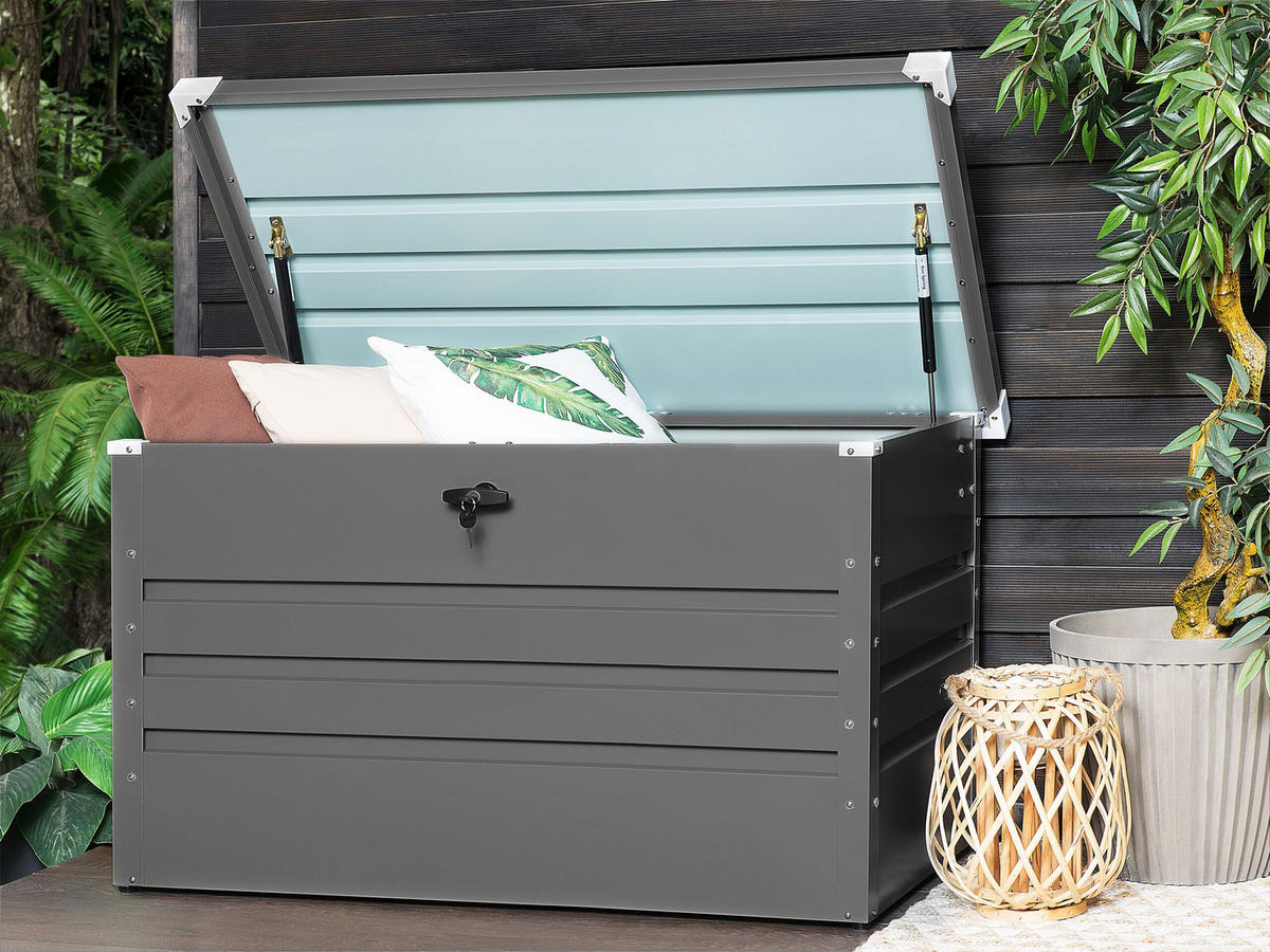 AUFLAGENBOX Stahl grau 132/62 cm Cebrosa - Grau, Metall (132/64/62cm) - Beliani