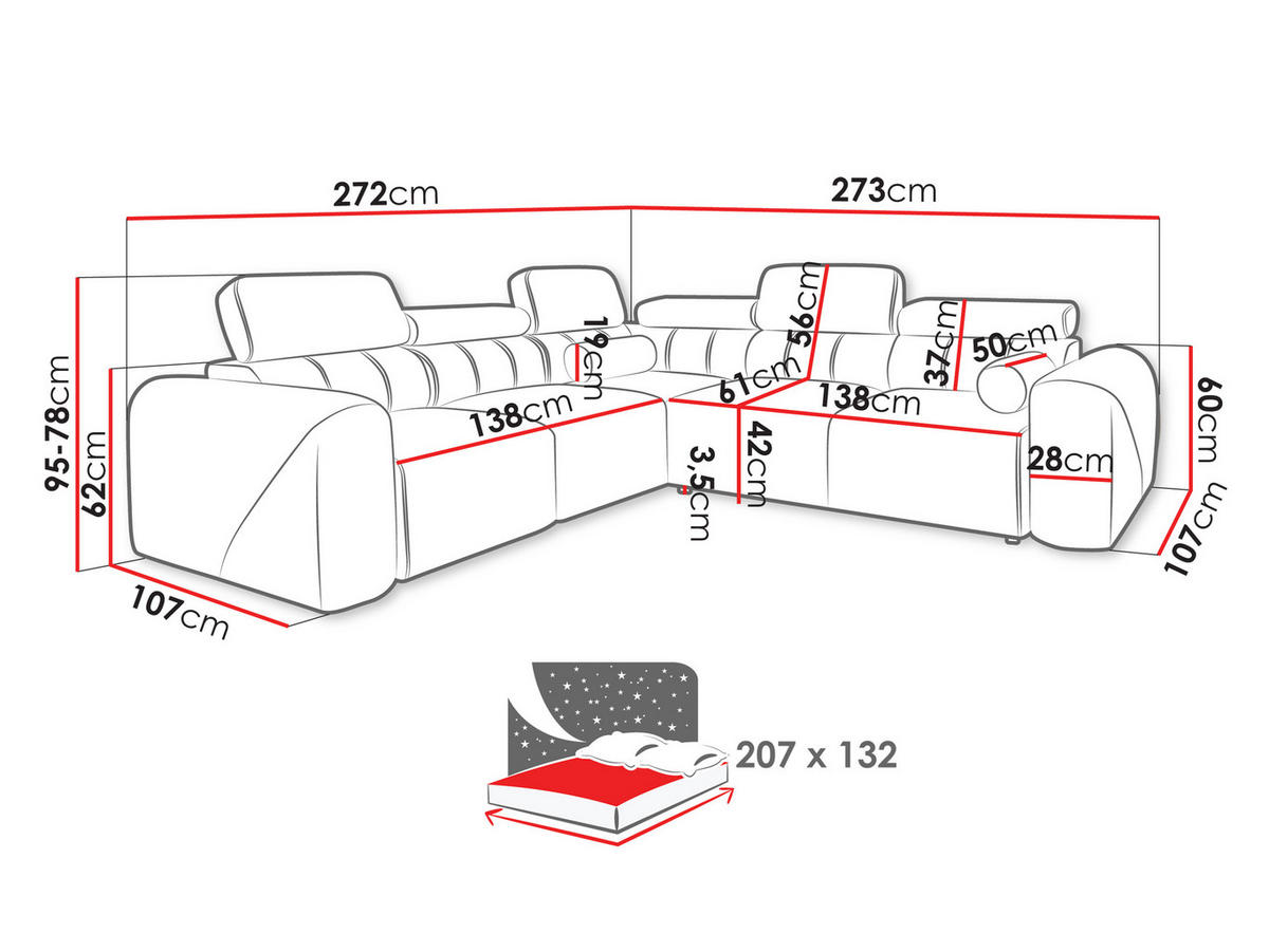 ECKSCHLAFSOFA Volare III, Seite: Links - Anthrazit, Holz/Textil (273/272cm) - MIRJAN24