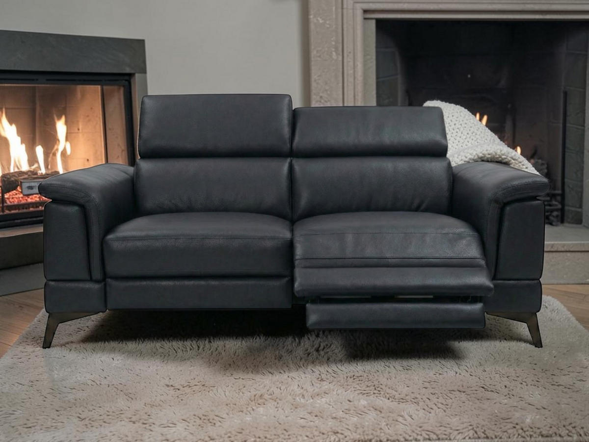 3-SITZER Sofa Planet Echtleder mit 1 x Relaxfunktion Schwarz - Schwarz, Leder/Metall (200/80/110cm)