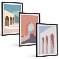 BILDER SET 3er Set - 40x60 cm Schwarzer Rahmen - Architekturgrafiken in Pastellfarben - Schwarz, Kunststoff (40/60cm) - TULUP