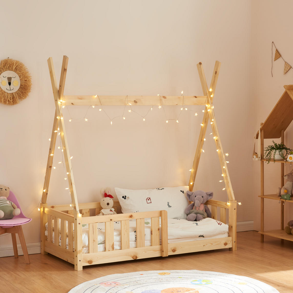 KINDERBETT Helsingborg - Naturfarben, Holz (70/140cm) - [en.casa]