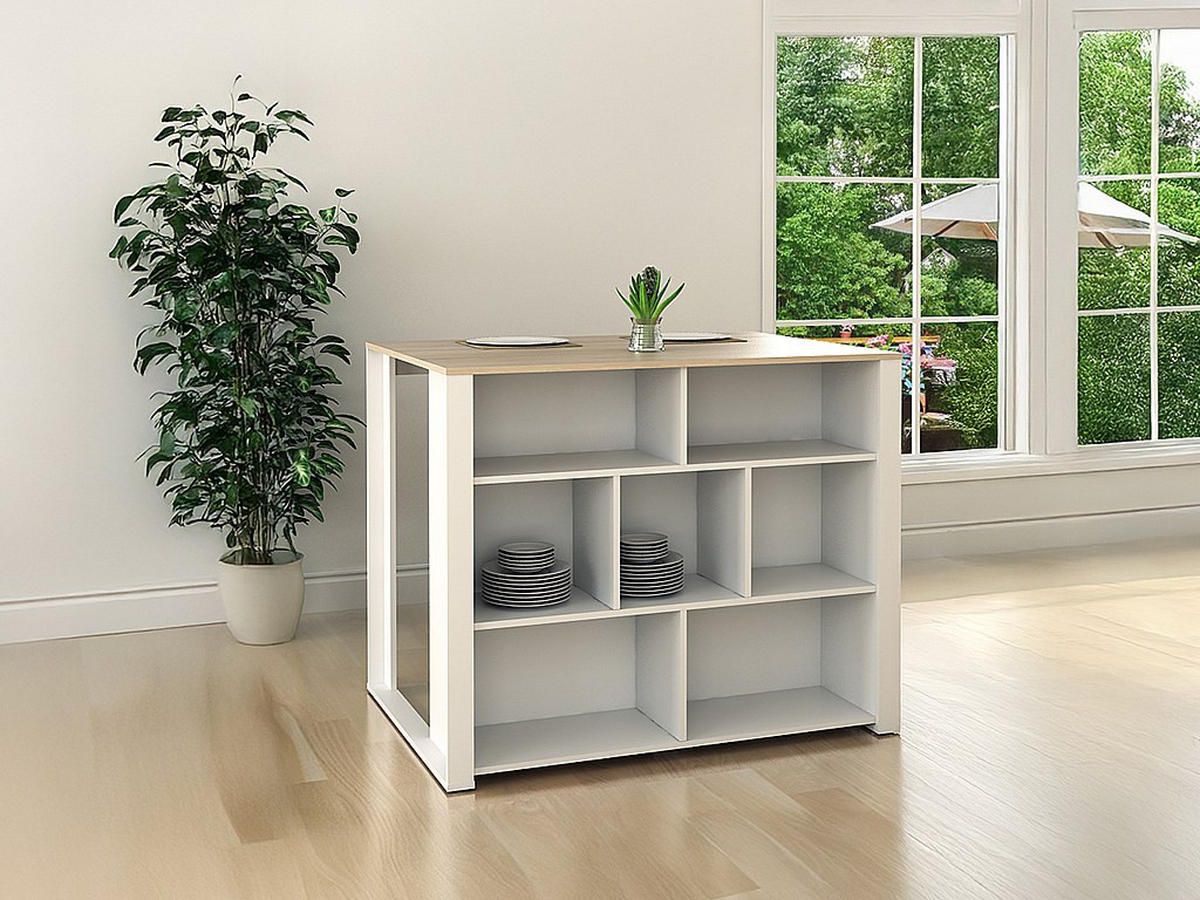 KÜCHENINSEL - 4 -Sitzer - Holzspan - naturfarben hell, weiß - OPOLE - Naturfarben, Holz (110.2/90.5/80cm) - Vente-Unique