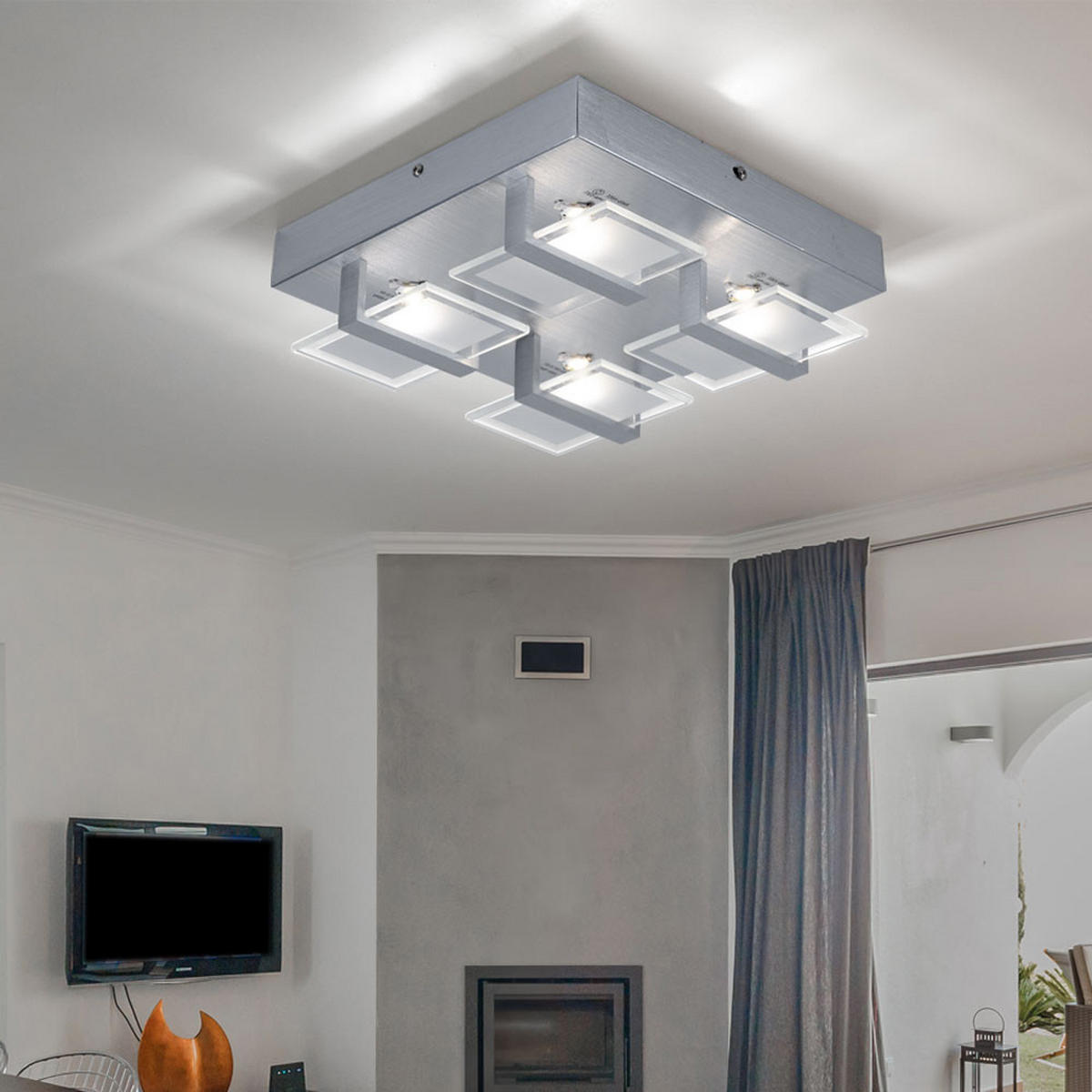 LED DECKENLEUCHTE ENISA Silber Metall Glas klar satiniert 2er Set - Silberfarben, Glas (26/26/7.8cm) - Globo Lighting