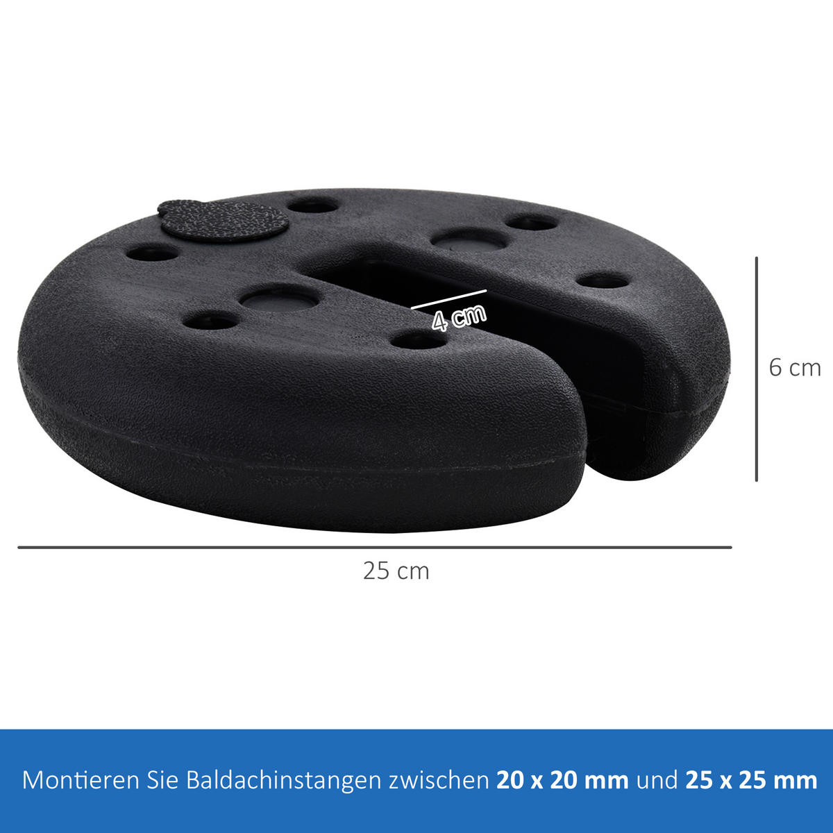 PAVILLON Standfuß 4 Stk. Gewicht Partyzelt Pavillongewicht befüllbar bis 5 kg Gewichte für Pavillon Beschwerer für Pavillons Ø25 x 6 cm Schwarz - Schwarz, Kunststoff (25/6/25cm)