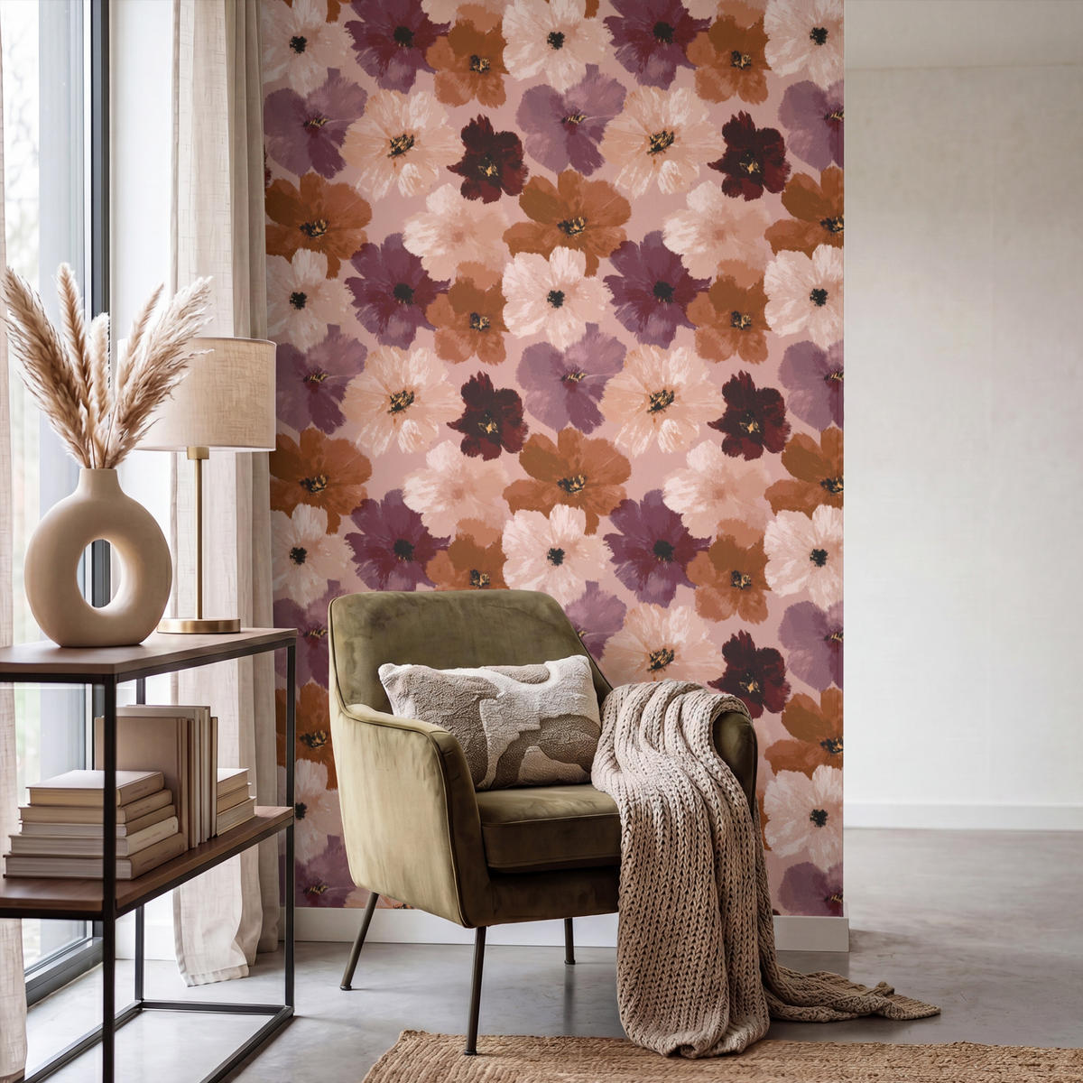 TAPETE - Blumen - Abstrakt - Erdtöne - 140x220 cm - Multicolor, Papier (140/220cm) - OnlyWow