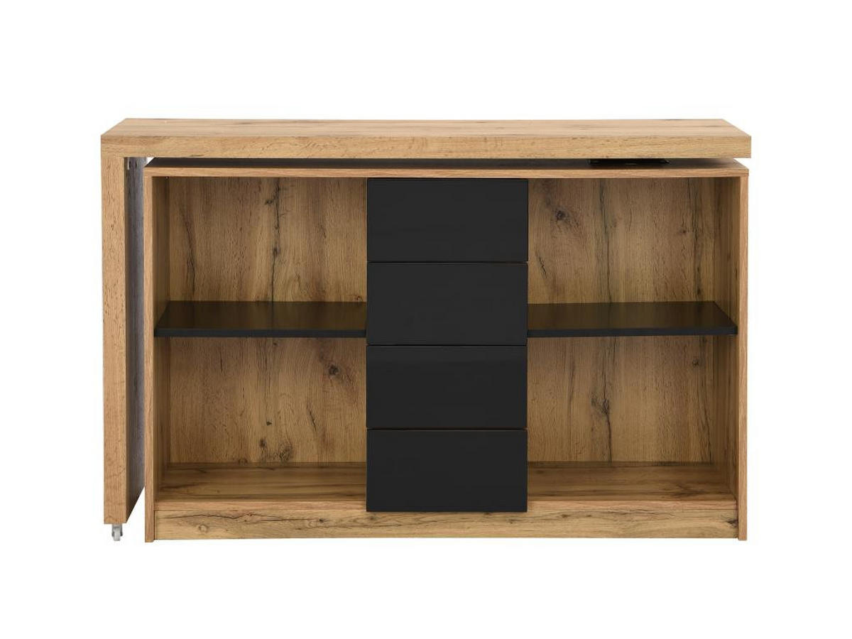 AUSZIEHBARER Schreibtisch mit 360° drehbarer Platte - MDF - Holzfarben & Schwarz - PAVELO - Schwarz, Holz (190/42/76.5cm) - Vente-Unique
