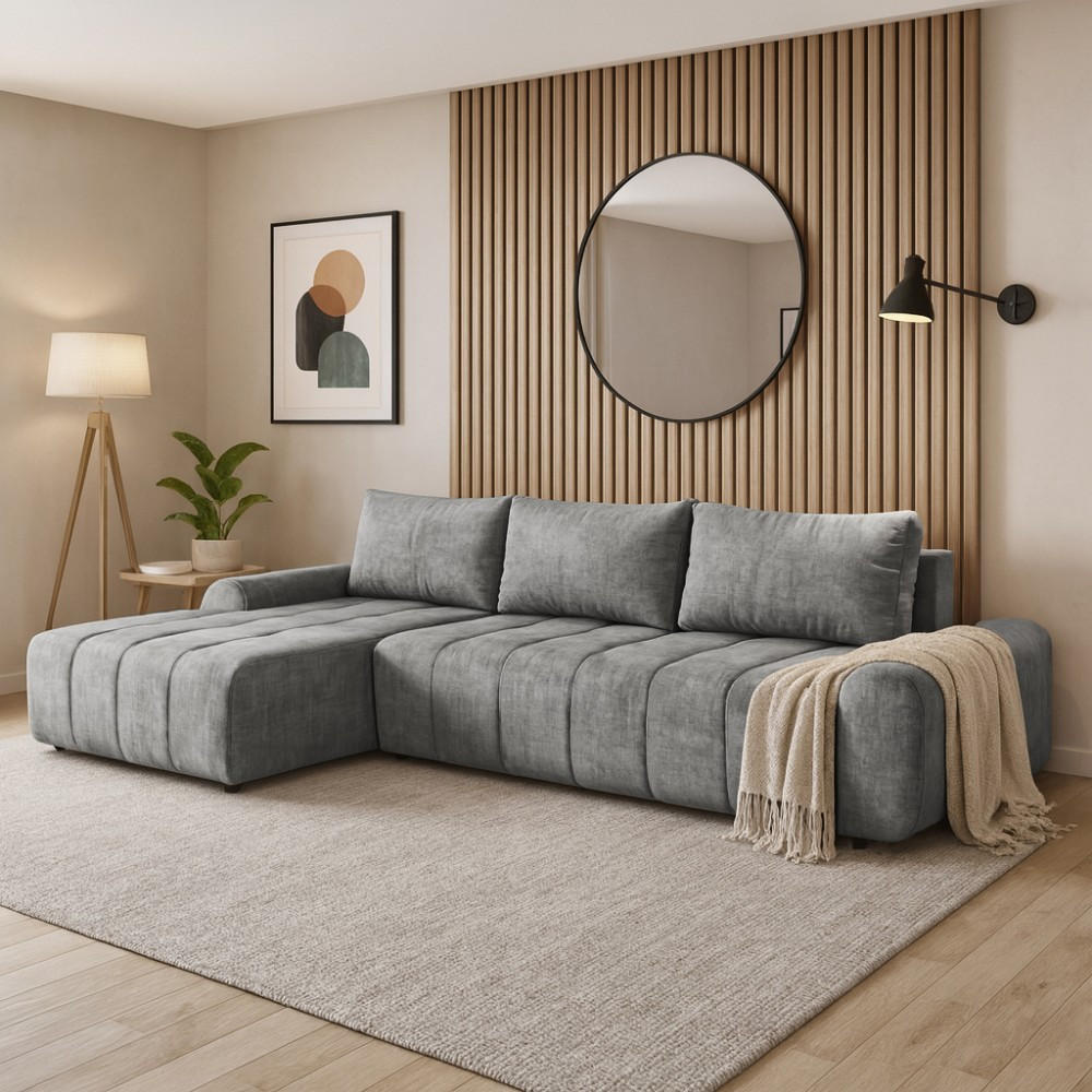 ECKSCHLAFSOFA Costa L dunkelgrau links - Dunkelgrau/Schwarz, Kunststoff/Textil (290/169cm) - Beautysofa