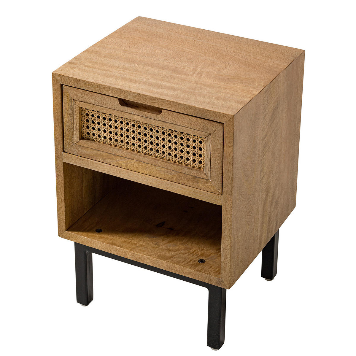 NACHTKOMMODE - Mango massiv / Wiener Geflecht - Beige/Schwarz, Naturmaterialien (40/55/35cm) - home24