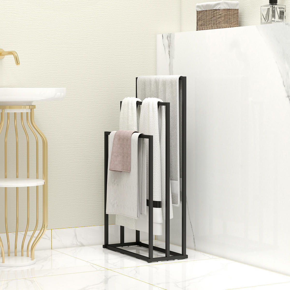 HANDTUCHHALTER Stahl Schwarz - Schwarz, Metall (21.5/85/45cm) - HOMCOM