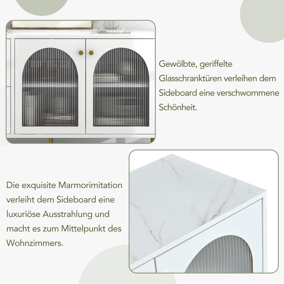SIDEBOARD mit Vitrine Marmor Glas Weiß - Weiß, Glas (40/73/120cm) - Urban Meuble