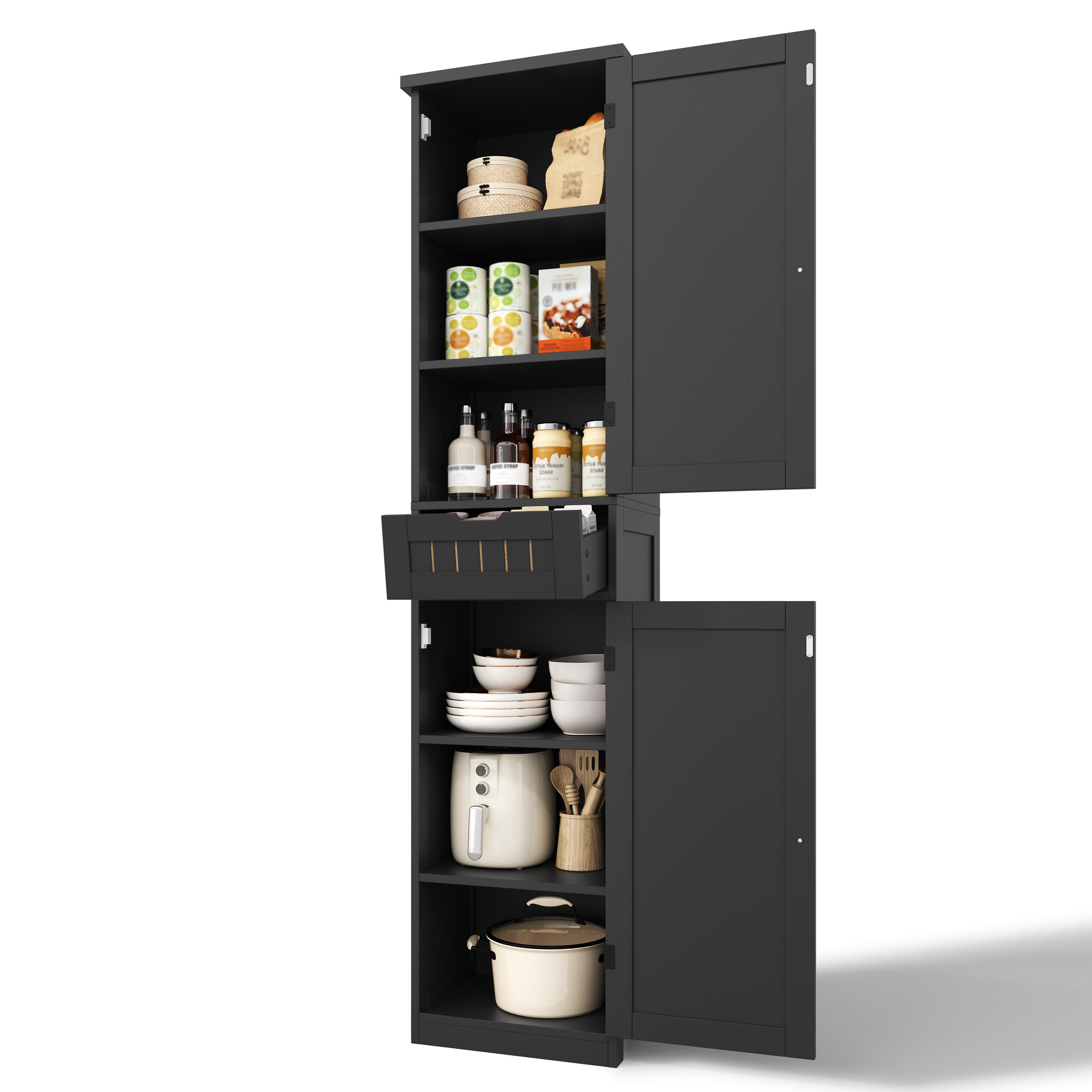 GESCHIRRSCHRANK 170 cm MDF Schwarz mit 2 Türen und verstellbaren Böden - Schwarz, Holzwerkstoff (30/170/40cm) - Korfee
