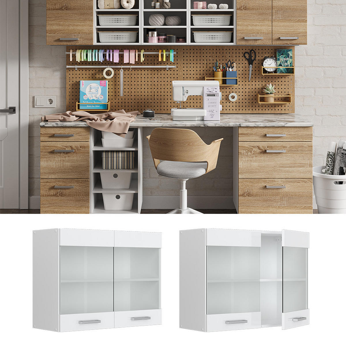 UNIVERZÁLNÍ NÁSTĚNNÁ SKŘÍŇKA R-Line Bílá vysoký lesk - vysoce lesklá bílá, kompozitní dřevo (80/60/31cm) - Vicco