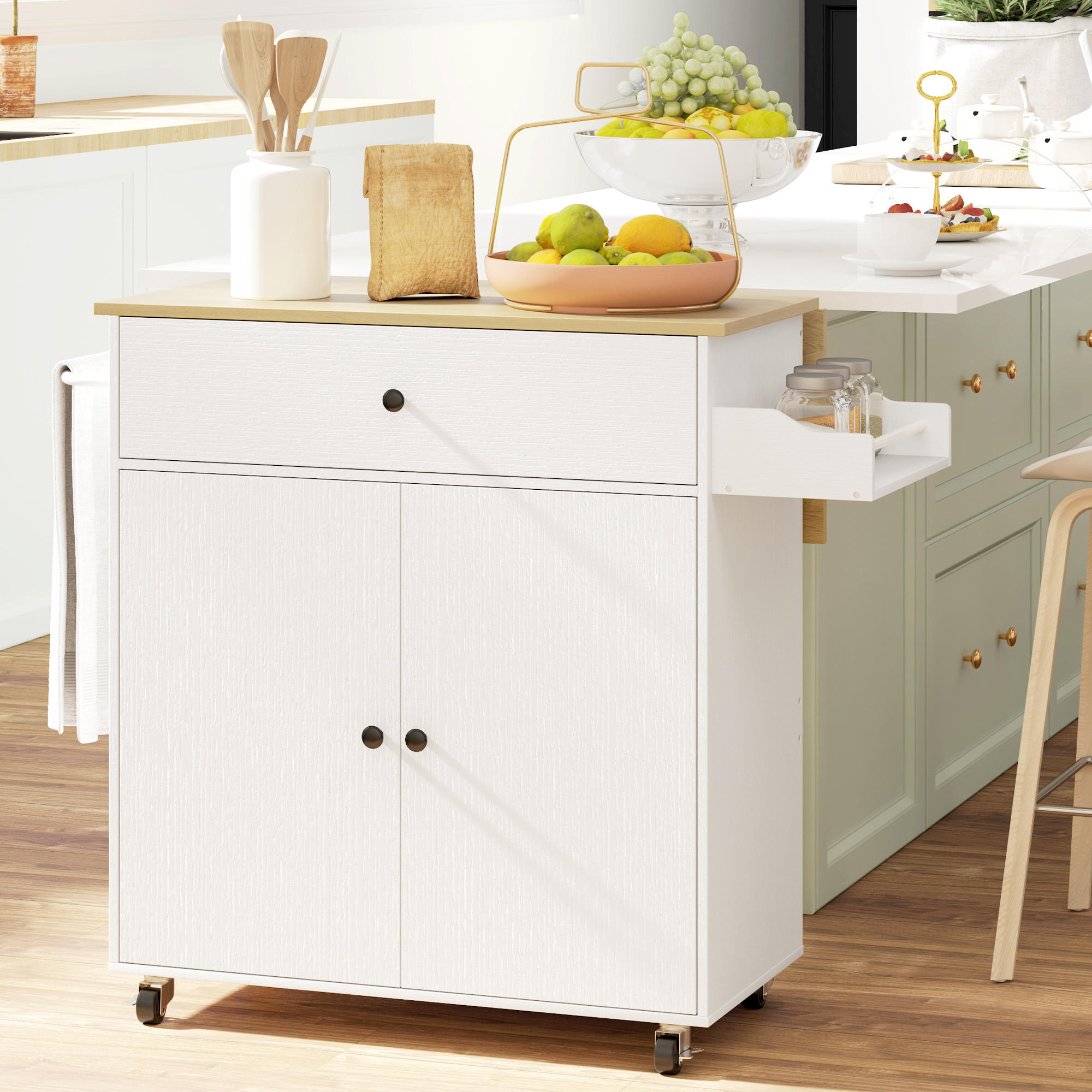 KÜCHENINSEL mit Klappbar Arbeitsplatte, Weiß - Weiß, Holz (106/87/42cm) - HOMCOM