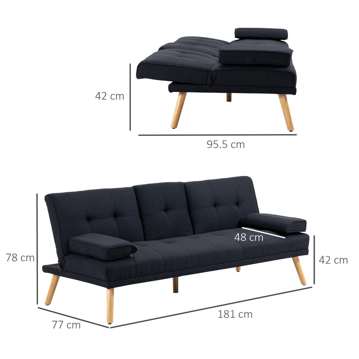 SCHLAFSOFA 3-Sitzer mit Klapptisch 181 cm Grau - Grau, Holzwerkstoff (181/78/77cm) - Meubliv