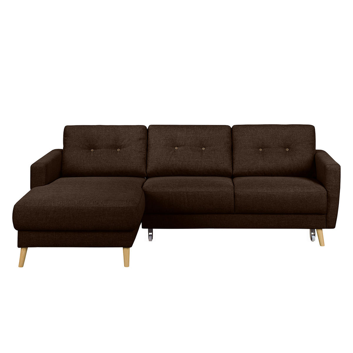ECKSOFA mit Longchair - Hellbraun/Dunkelbraun, Holz/Textil (233/148cm) - home24