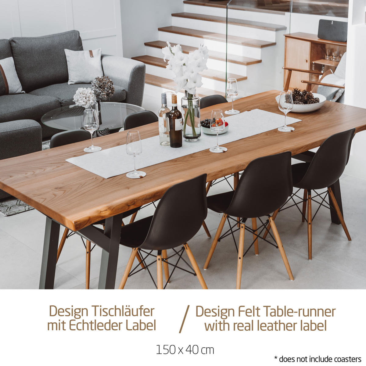 TISCHLÄUFER 100 x 30 cm - Hellgrau, Textil (100/30/1cm) - Miqio Design