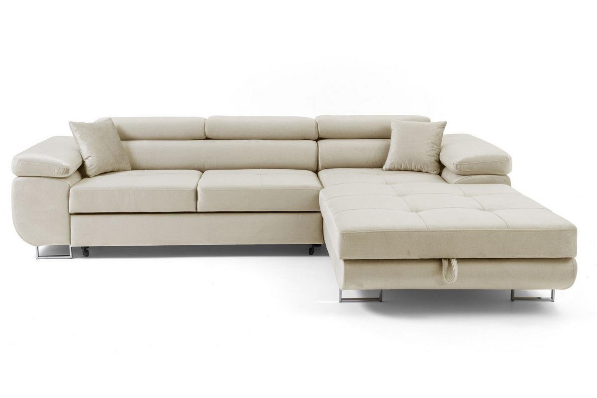 ECKSOFA ALONZO L Rechts mit Schlaffunktion 125x195 Velours Beige - Beige/Silberfarben, Holz/Textil (203/275cm) - Muffo
