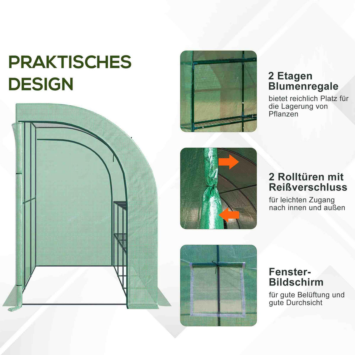 GEWÄCHSHAUS, 300L x 150B x 213H cm - Grün, Kunststoff/Metall (150/213/300cm) - Outsunny