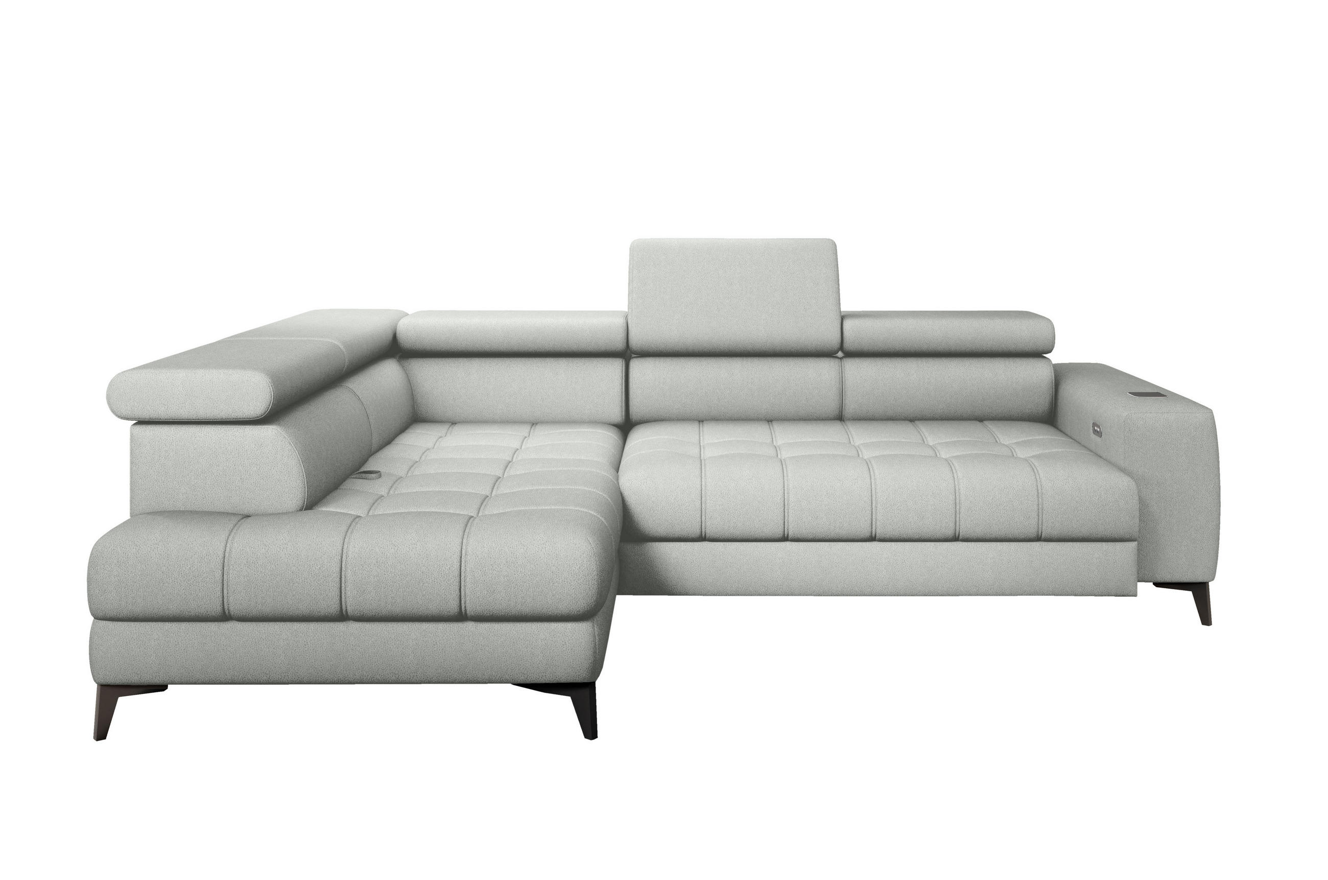 ECKSOFA BAGGIO Letto Stoff, Schlaffunktion, Bettkasten, Sitztiefe, Kopfstützen 280x196cm – Links – Esche - Silberfarben, Holz/Textil (196/280cm) - DomoHome
