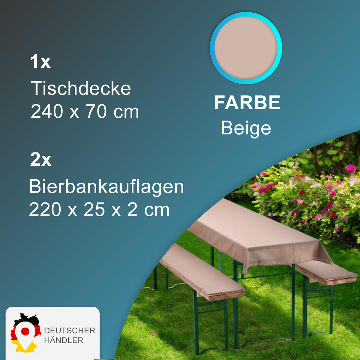 BIERBANKAUFLAGEN Set 240x70 cm Beige - Beige, Textil (70/240cm) - NYVI