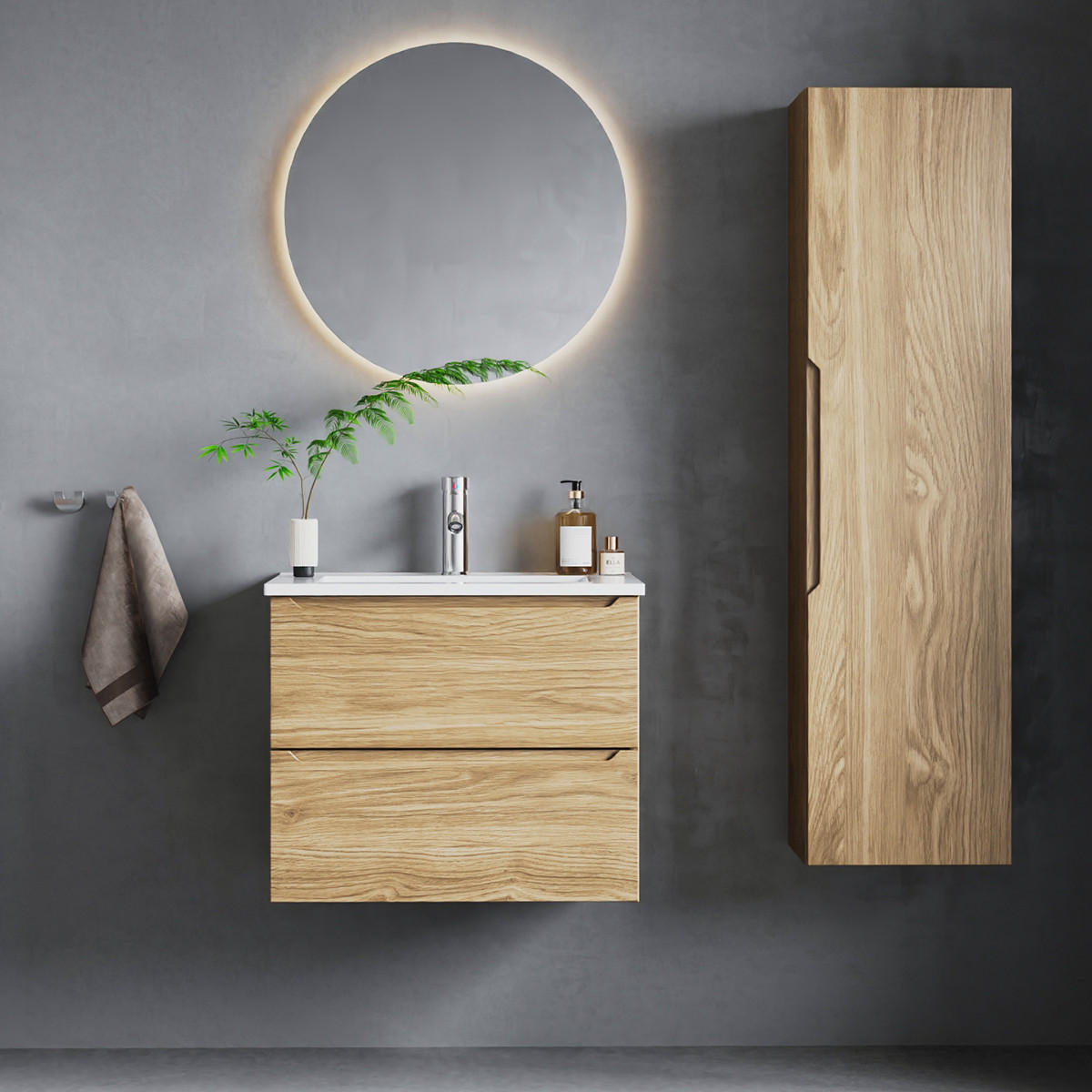 BADMÖBEL 60cm Viggo 2er-Set Holz - Braun, Holzwerkstoff (60/50/45.8cm) - Petits-meubles